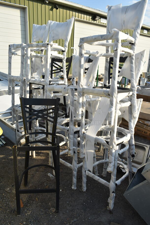 12 BRAND NEW SCRATCH AND DENT! Lancaster Table & Seating 164BCROSSFR Black Metal Bar Height Cross Back Chair. 12 Times Your Bid! - Image 3 of 7