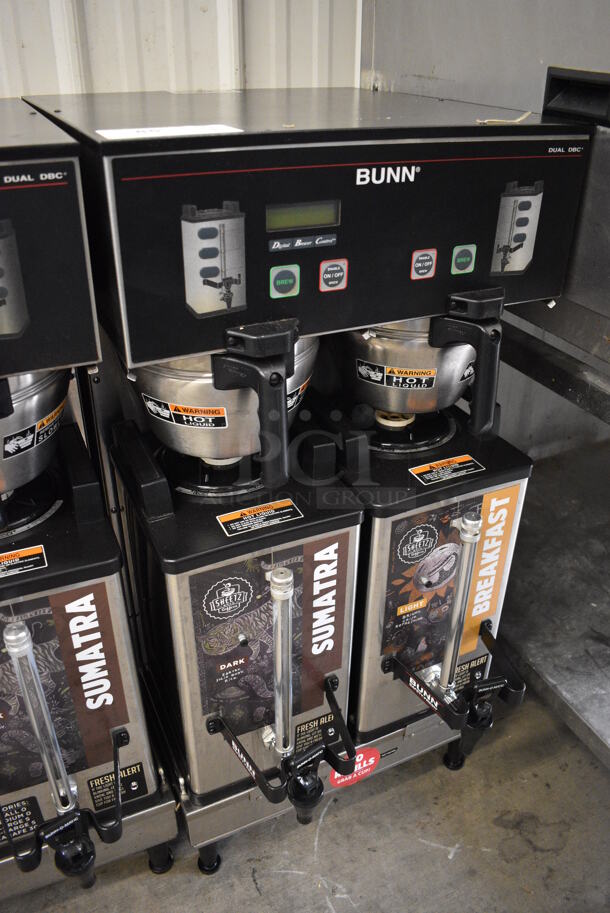 2013 Bunn Model DUAL SH DBC Stainless Steel Commercial Countertop Dual Coffee Machine w/ 2 Stainless Steel Brew Baskets and 2 Bunn Model SH SERVER Satellite Servers. 120/208-240 Volts, 1 Phase. 18x24x36. Tested and Working! - Image 2 of 6