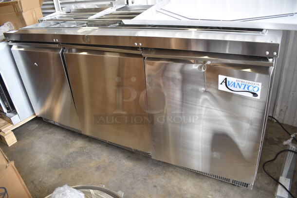 BRAND NEW SCRATCH AND DENT! 2024 Avantco 178SSCFT72HC Stainless Steel Commercial Refrigerated Salad Bar / Cold Food Table on Commercial Casters. 115 Volts, 1 Phase. Tested and Working! - Image 2 of 12
