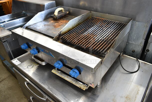 Comstock-Castle Stainless Steel Commercial Countertop Natural Gas Powered Flat Top Griddle and Charbroiler Grill Combo.  - Image 2 of 7
