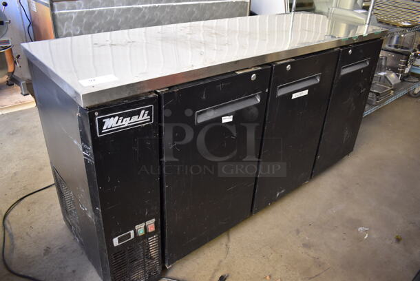 Migali C-BB72-HC Metal Commercial 3 Door Back Bar Cooler. 115 Volts, 1 Phase. 73x24.5x37. Tested and Does Not Power On