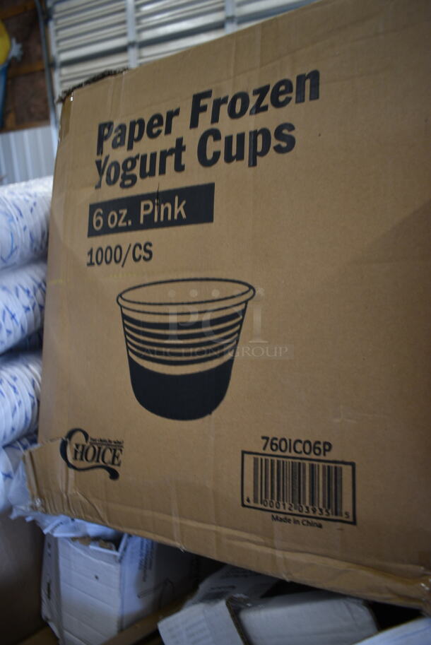 PALLET LOT of 22 BRAND NEW Boxes Including 760IC06P Choice 6 oz. Pink Paper Frozen Yogurt / Food Cup - 1000/Case, 9506004 8 oz PET Dessert Containers, 12218X5ECOST Aluminum Foil, 482-001 54" x 108" White Tissue / Poly Table Cover - 25/Case, Dart C35UT1 StayLock&#174; 9" x 5 3/8" x 3 1/2" Clear Hinged Plastic 9" Medium Oblong Container - 250/Case, 999FFMEDSQWH Choice 5.5 oz. Medium White Paper Scoop / Tray - 50/Pack, Zurn Unit, T024CHC. 22 Times Your Bid! - Image 5 of 12