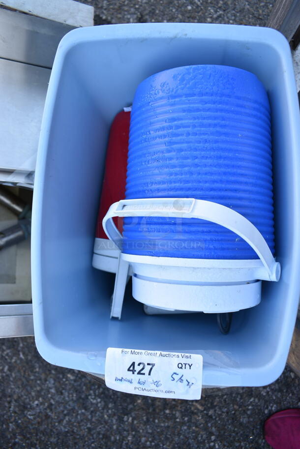 ALL ONE MONEY! Lot of Beverage Coolers, Poly Bin and Blue Trash Can. - Image 2 of 4