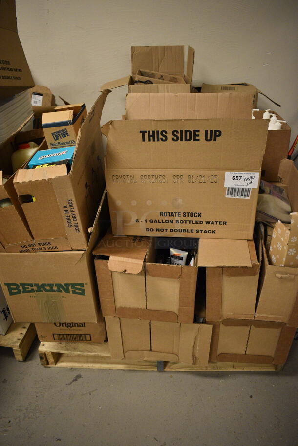 ALL ONE MONEY! Beauty Pallet Lot of Various Items Including Sharper Imagine Cologne, Beauty Supplies, Joan Rivers Fill-in Powder, MAX Cosmetics, Hairspray, Hugo Boss Cologne, Shampoo and Conditioner, and Body Scrub - Image 1 of 12