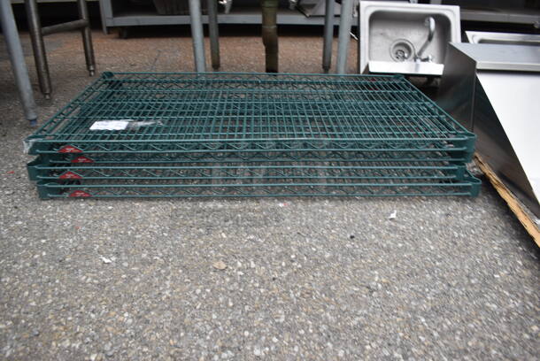Disassembled Polycoated Rack Shelving Unit In Green With Legs 