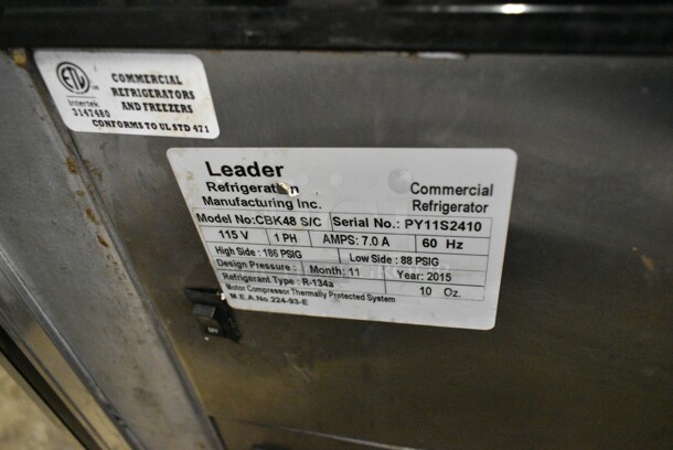 Leader CBK48 S/C Stainless Steel Commercial Floor Style Deli Display Case Merchandiser. 115 Volts, 1 Phase. Tested and Powers On But Does Not Get Cold - Image 7 of 7