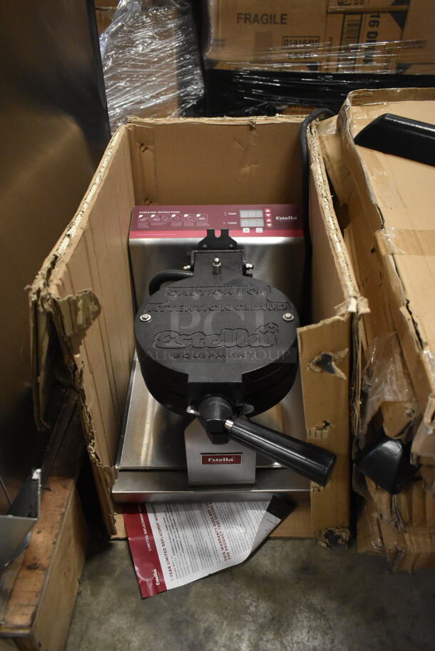 BRAND NEW SCRATCH AND DENT! Estella 348WCMX1A Stainless Steel Commercial Countertop Waffle Maker. 120 Volts, 1 Phase. Tested and Working! - Image 2 of 7