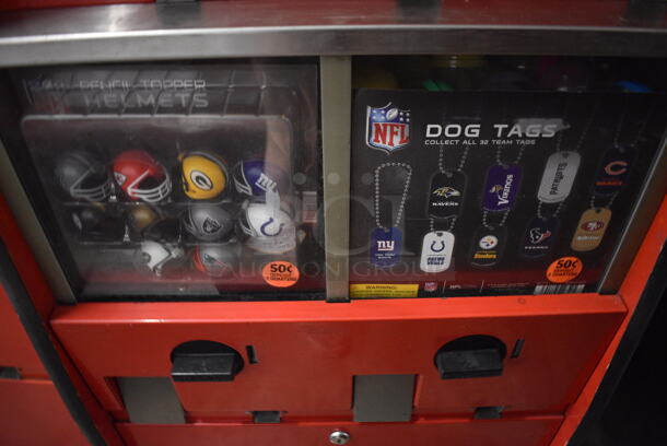 Red Floor Style 5 Compartment Toy Vending Machine w/ Black Metal 2 Well Tattoo Side Attachment. 34x23x27 - Image 6 of 8