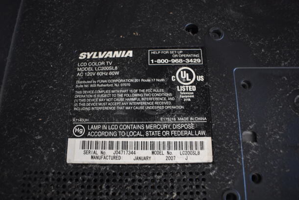 Sylvania LC200SL8 20" Television. 120 Volts, 1 Phase. Buyer Must Pick Up - We Will Not Ship This Item. Tested and Working! - Image 3 of 6