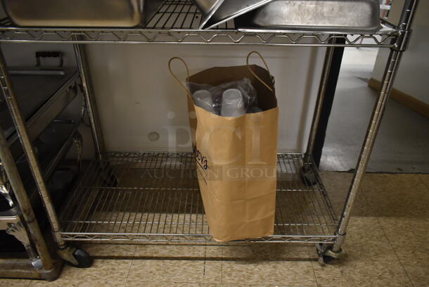 Chrome Finish 3 Tier Wire Shelving Unit w/ Contents Including Chafing Dishes. BUYER MUST REMOVE: BUYER MUST DISMANTLE. PCI CANNOT DISMANTLE FOR SHIPPING. PLEASE CONSIDER FREIGHT CHARGES. (hallway) - Image 4 of 4