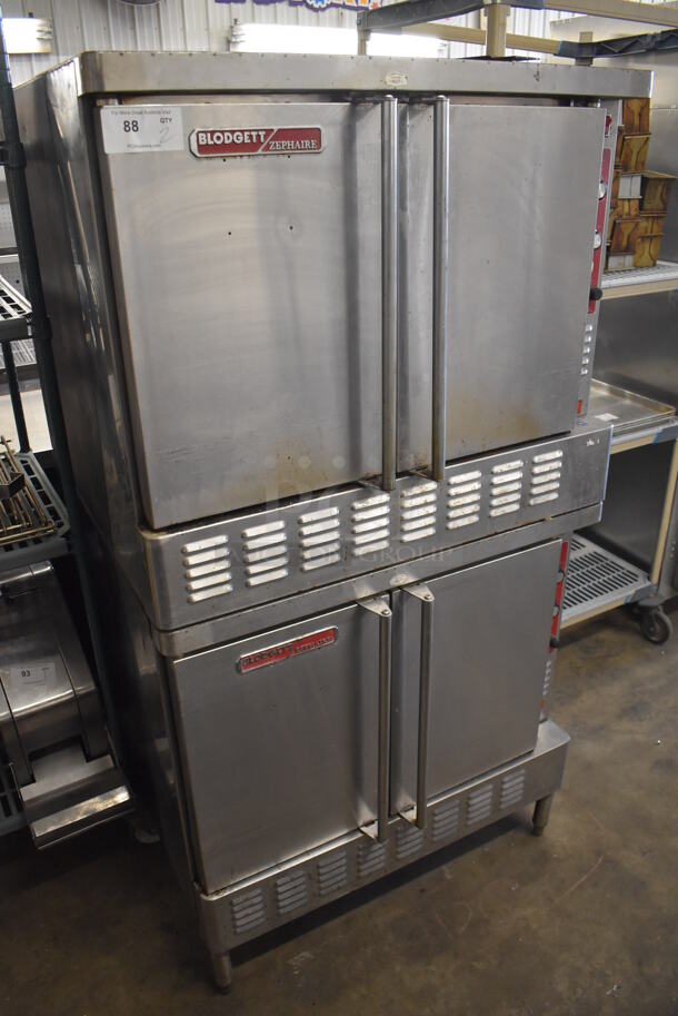 2 Blodgett Zephaire Stainless Steel Commercial Electric Powered Full Size Convection Oven w/ Solid Doors, Metal Oven Racks and Thermostatic Controls. 208-240 Volts. 38x37x72. 2 Times Your Bid!