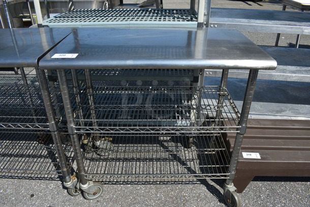 Stainless Steel Table w/ 2 Wire under Shelves on Commercial Casters. 37.5x24x37.5