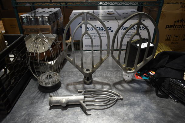 4 Various Metal Commercial Mixer Attachments; Two Hobart DS30 30 Quart Paddle, Paddle and Whisk. 4 Times Your Bid!