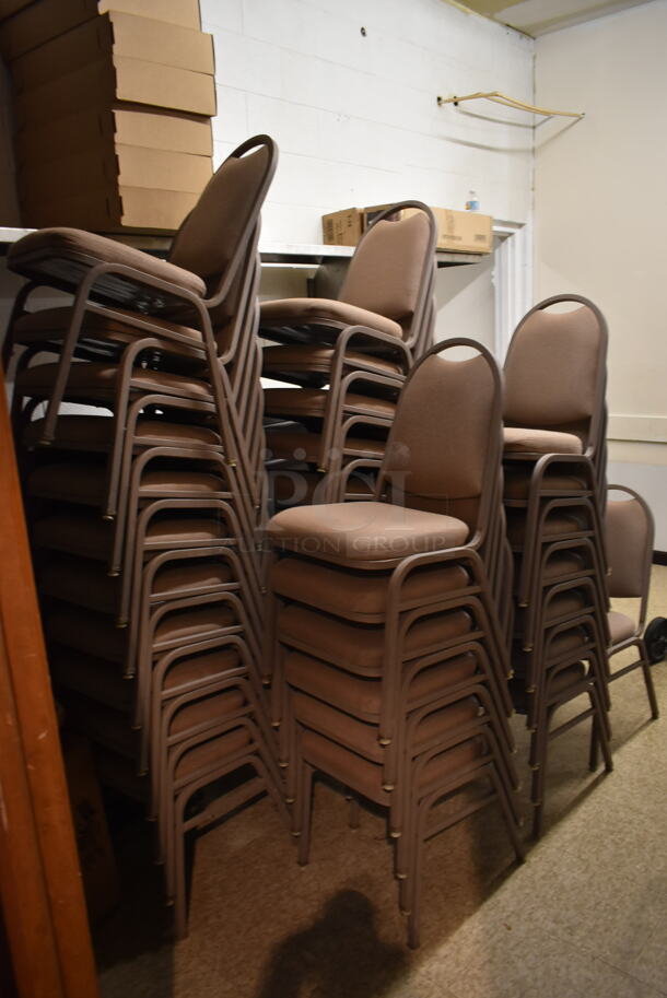 36 Metal Stackable Banquet Dining Height Chairs. 36 Times Your Bid! BUYER MUST REMOVE. (hallway) - Image 1 of 3