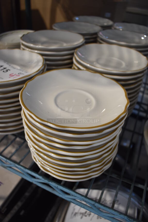 48 White Ceramic Saucers w/ Gold Colored Line on Rim. 5.75x5.75x1. 48 Times Your Bid! - Image 2 of 3
