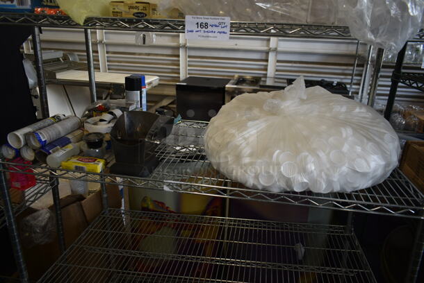 ALL ONE MONEY! Lot of Various Items on Shelving Unit Including Poly Lids. Does Not Include Shelving Unit.  - Image 2 of 7