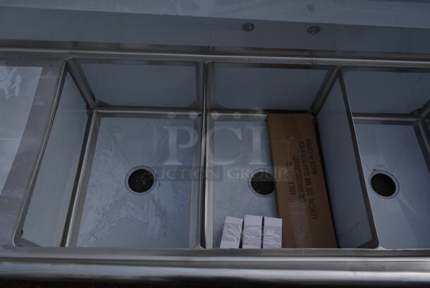 BRAND NEW SCRATCH AND DENT! Steelton 522CS31824LR Stainless Steel Commercial 3 Bay Sink w/ Dual Drain Boards and Legs. - Image 3 of 5
