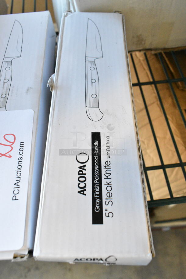 6 Box of 6 BRAND NEW SCRATCH AND DENT! Acopa 26720504 5" Steak Knife with Full Tang Gray Finish Pakkawood Handle. 6 Times Your Bid!  - Image 4 of 5