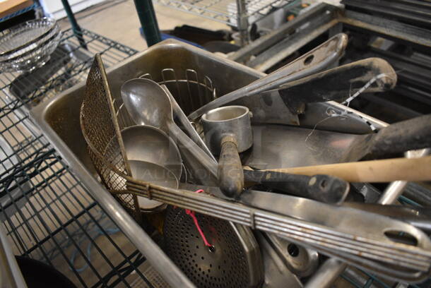 ALL ONE MONEY! Lot of Various Items Including Serving Spoons, Skimmer and Spatula in Metal Bin! - Image 3 of 4