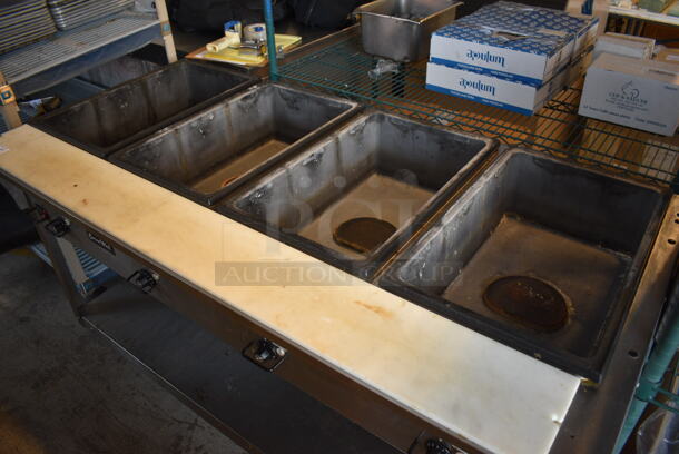 Vollrath Serve Well Stainless Steel Commercial Electric Powered 4 Bay Steam Well w/ Cutting Board and Under Shelf on Commercial Casters. 60x30x36. Tested and Working! - Image 2 of 9