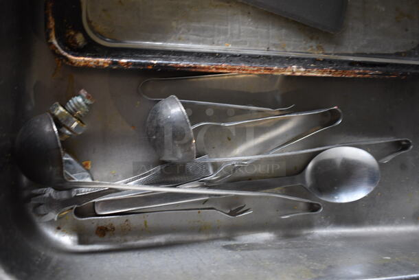ALL ONE MONEY! Lot of Metal Bin and Various Utensils! 21.5x21.5x5 - Image 3 of 4