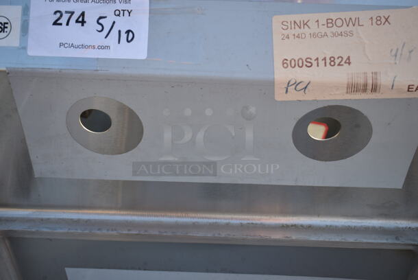 BRAND NEW SCRATCH AND DENT! Regency 600S11824 23" 16 Gauge Stainless Steel One Compartment Commercial Sink with Stainless Steel Legs and Cross Bracing - 18" x 24" x 14" Bowl. No Legs.  - Image 5 of 6