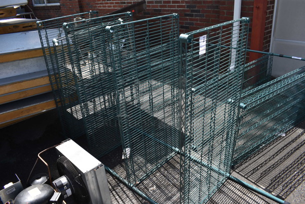Green Finish 5 Tier Shelving Unit. Missing 2 Poles. BUYER MUST DISMANTLE. PCI CANNOT DISMANTLE FOR SHIPPING. PLEASE CONSIDER FREIGHT CHARGES. 48x24x87 - Image 2 of 3