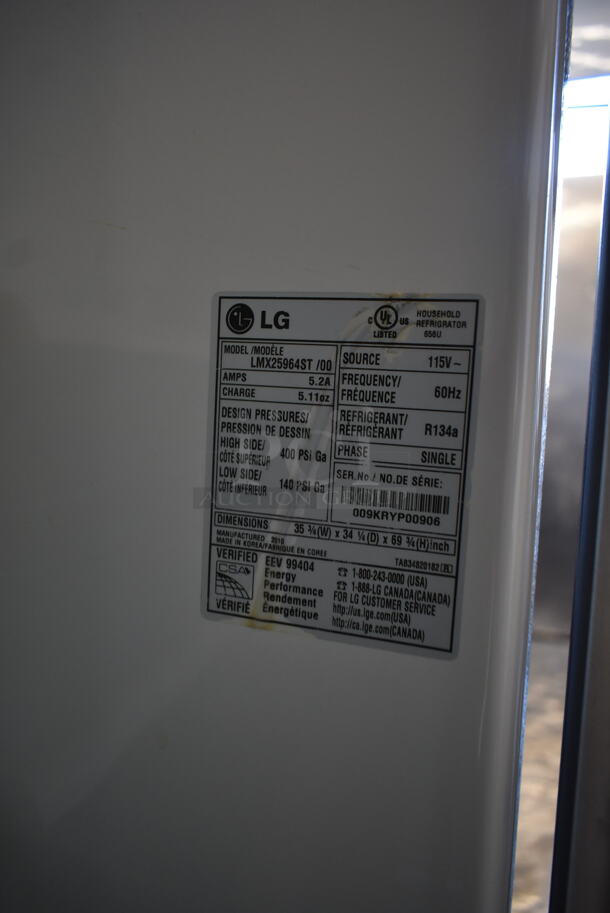 LG LMX25964ST/00 Stainless Steel French Style Cooler Freezer Combo. 115 Volts, 1 Phase. Tested and Powers On But Does Not Get Cold - Image 7 of 9