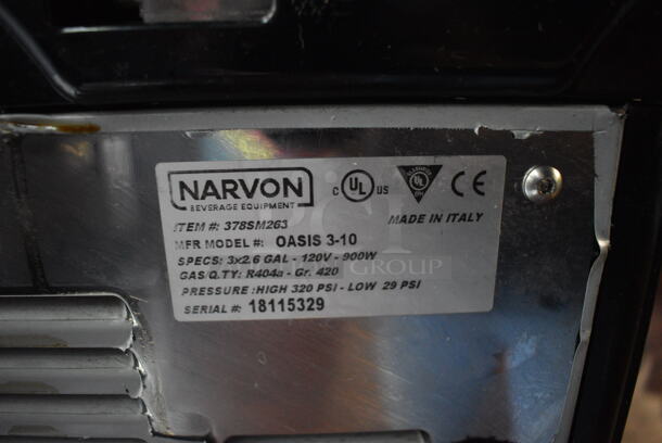 Narvon OASIS 3-10 Stainless Steel Commercial Countertop 3 Hopper Slushie Machine on Stainless Steel 3 Tier Cart. 23x21x33, 19x31x31. Item Was in Working Condition on Last Day of Business. (lounge) - Image 5 of 6