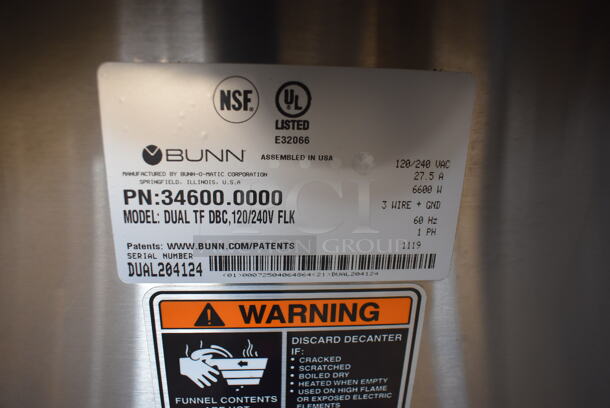 2019 Bunn DUAL TF DBC Stainless Steel Commercial Dual Coffee Machine w/ Hot Water Dispenser and 2 Metal Brew Baskets. 120/240 Volts, 1 Phase. 22x22x36 - Image 5 of 5