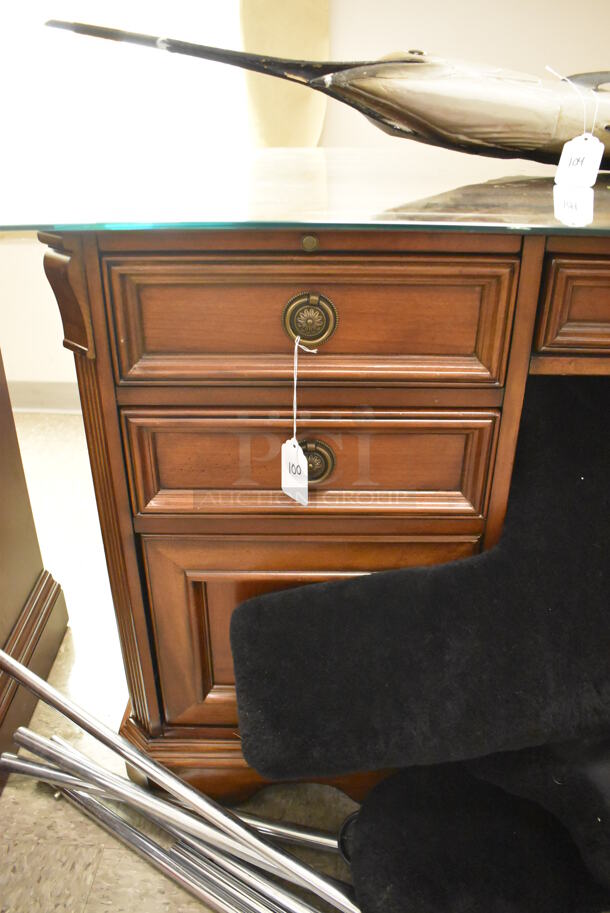 Hooker Wooden L Shaped Desk w/ Glass Top Pane. - Image 2 of 7
