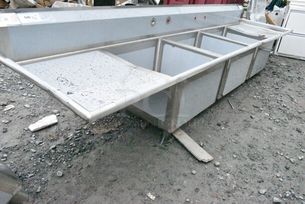 BRAND NEW SCRATCH AND DENT! Regency 600S32424224 Spec Line 124" 14 Gauge Stainless Steel Three Compartment Commercial Sink with 2 Drainboards - 24" x 24" x 14" Bowls. No Legs.  - Image 3 of 10