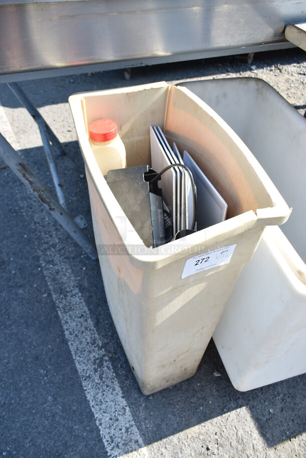 ALL ONE MONEY! Lot of Poly Ingredient Bin and Poly Slim Jim Trash Can w/ Contents Including Receipt Printer - Image 5 of 11