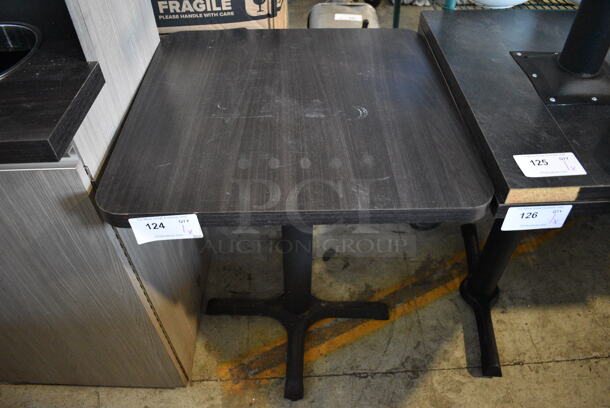 Dark Gray Wood Pattern Dining Table on Black Metal Table Base. Stock Picture - Cosmetic Condition May Vary. 24x24x29.5 - Image 1 of 3