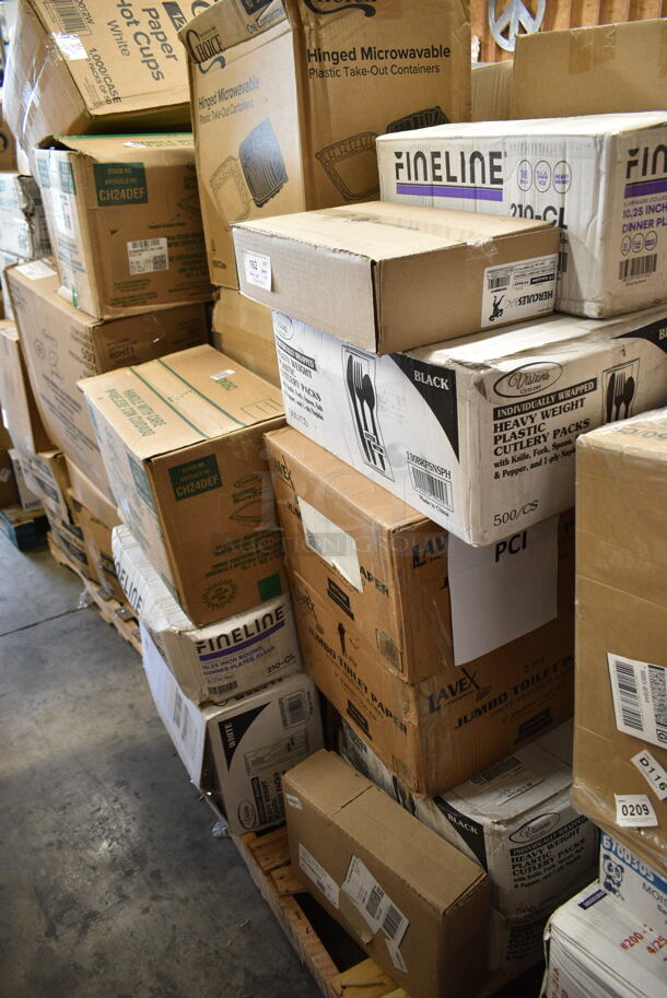 PALLET LOT of 25 BRAND NEW Boxes Including 2 Box Noble Large Gloves, Fineline 210-CL 10.25