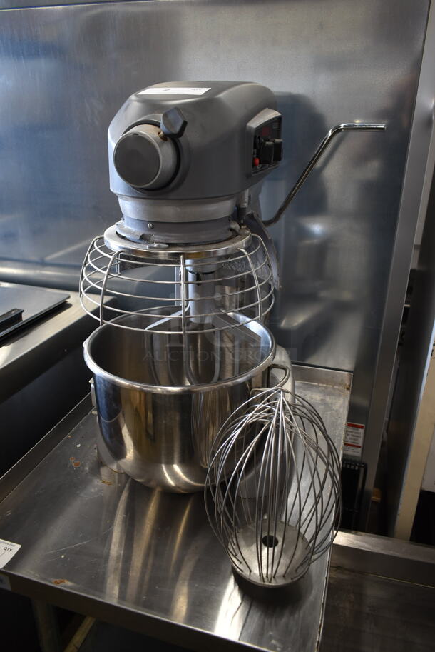 Hobart Legacy HL200 Metal Commercial Countertop 20 Quart Planetary Dough Mixer w/ Stainless Steel Mixing Bowl, Bowl Guard, Paddle and Whisk Attachments. 100-120 Volts, 1 Phase. Tested and Working!