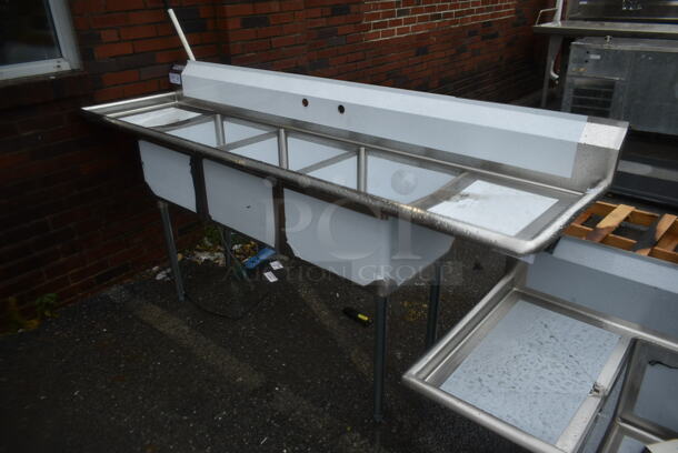 BRAND NEW SCRATCH AND DENT! Steelton 522CS31818LR Stainless Steel Commercial 3 Bay Sink w/ Dual Drain Boards. Bays 18x18. Drain Boards 16x20  - Image 1 of 4