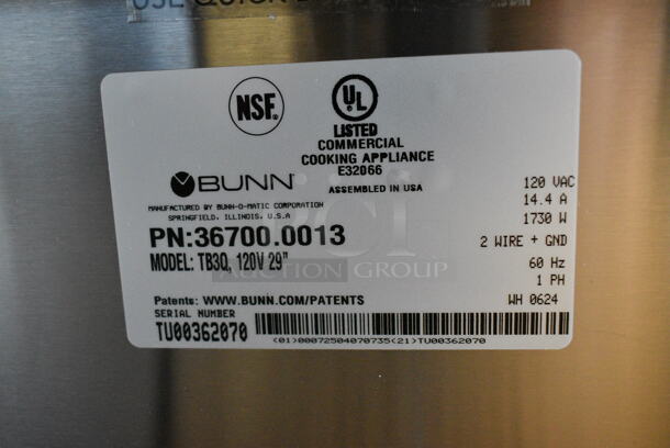 BRAND NEW SCRATCH AND DENT! 2024 Bunn TB3Q Stainless Steel Commercial Countertop Iced Tea Machine w/ Poly Brew Basket. 120 Volts, 1 Phase.  - Image 7 of 7