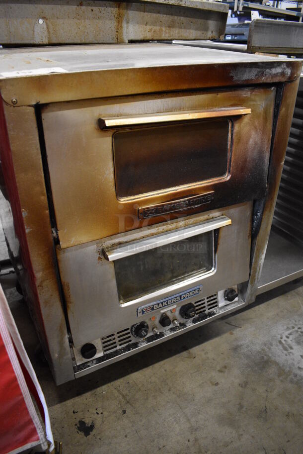 Baker's Pride Model P-44S Stainless Steel Commercial Electric Powered Double Deck Pizza Oven w/ 2 Cooking Stones and 2 Broken Cooking Stones on Commercial Casters. 115/208 Volts. 26.5x29x35 - Image 2 of 10