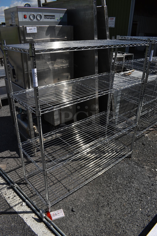 Chrome Finish 4 Tier Wire Shelving Unit. BUYER MUST DISMANTLE. PCI CANNOT DISMANTLE FOR SHIPPING. PLEASE CONSIDER FREIGHT CHARGES. 48x18x54 - Image 1 of 3