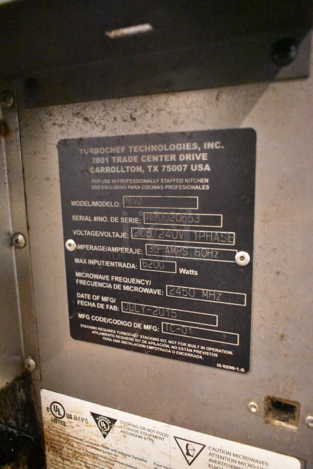 2015 Turbochef NGO Metal Commercial Countertop Electric Powered Rapid Cook Oven. 208/240 Volts, 1 Phase.  - Image 5 of 5