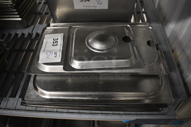 ALL ONE MONEY! Lot of 5 Various Stainless Steel Drop In Bin Lids! Includes 1/6, 1/3 and 1/2.