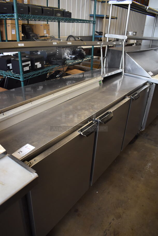 Beverage Air UCR72AY Stainless Steel Commercial 3 Door Undercounter Cooler on Commercial Casters w/ 2 Tier Over Shelf. 115 Volts, 1 Phase. 72x30x54. Tested and Working! - Image 8 of 8