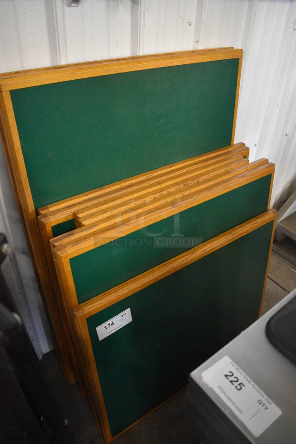 9 Various Green Tabletops w/ Wood Pattern Rim. 30x24x1, 30x30x1, 30x42x1. 9 Times Your Bid!