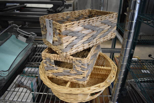 3 Various Baskets. 10.5x6.5x4, 14x14x4. 3 Times Your Bid!