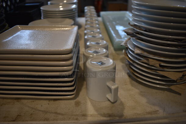 ALL ONE MONEY! Lot of Various White Ceramic Plates, Saucers, Mugs and Glass Plates and Bottles - Image 8 of 8