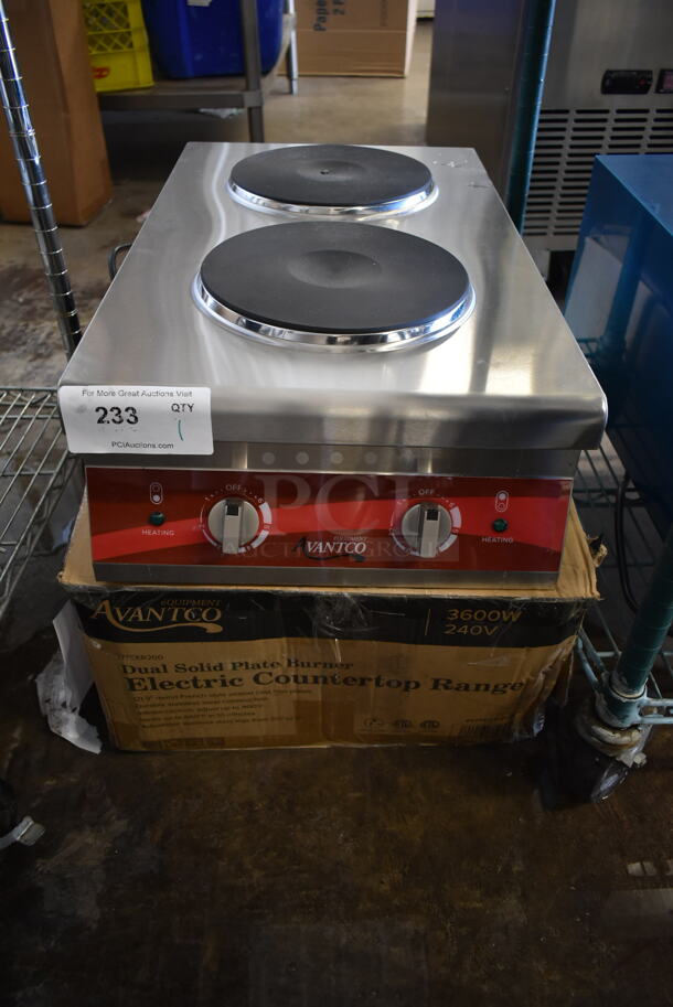 BRAND NEW SCRATCH AND DENT! Avantco 177CER200 Stainless Steel Commercial Dual Solid French-Style Burner Countertop Electric Rang. 208/240 Volts, 1 Phase. - Image 2 of 7