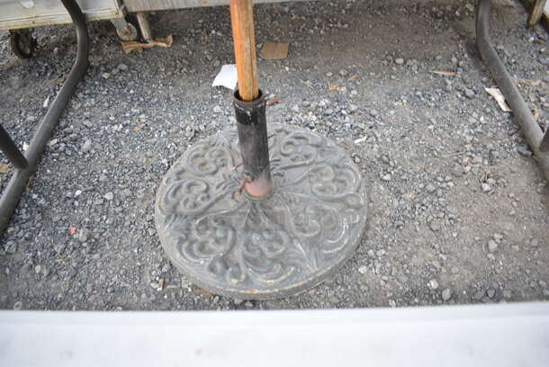 Lifetime Gray Poly Picnic Table on Black Metal Frame w/ Samuel Adams Patio Umbrella.  - Image 4 of 5