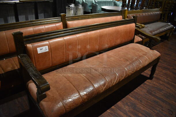 2 Wooden Benches w/ Brown Cushion. 112x22x37, 72x22x37. 2 Times Your Bid! (lounge) - Image 3 of 5