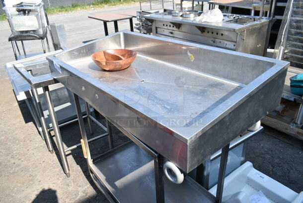 Stainless Steel Ice Buffet Merchandiser on Metal 2 Tier Cart w/ Commercial Casters.  - Image 5 of 6
